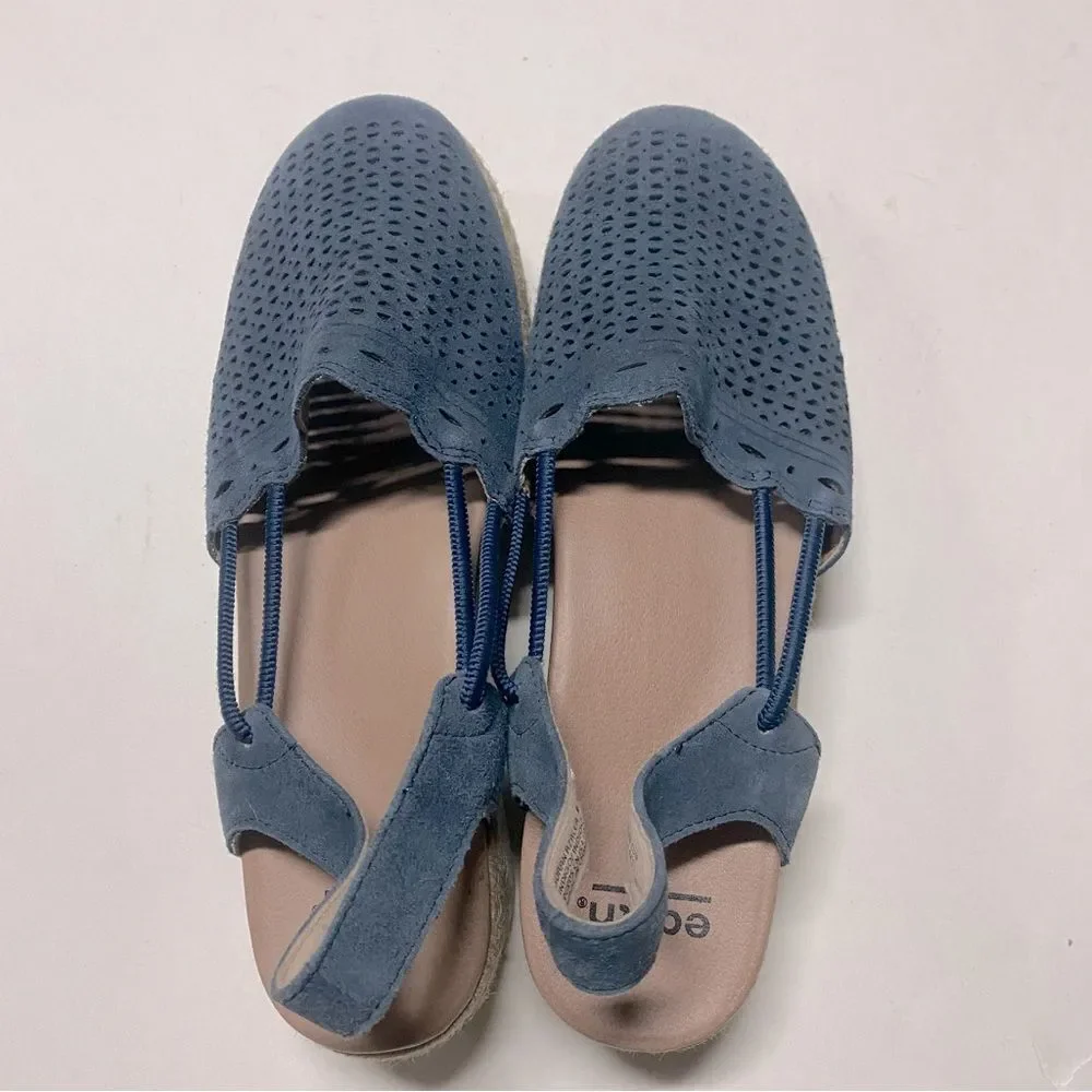 Earth Buran Azalea Wedge Blue Suede Leather Sandals shoes espadrille 9.5